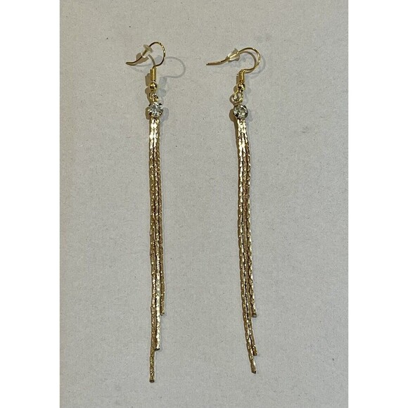 Vintage Retro 80s Rhinestone Gold Tone Earrings Drop Dangle Fashion Costume - Picture 1 of 4